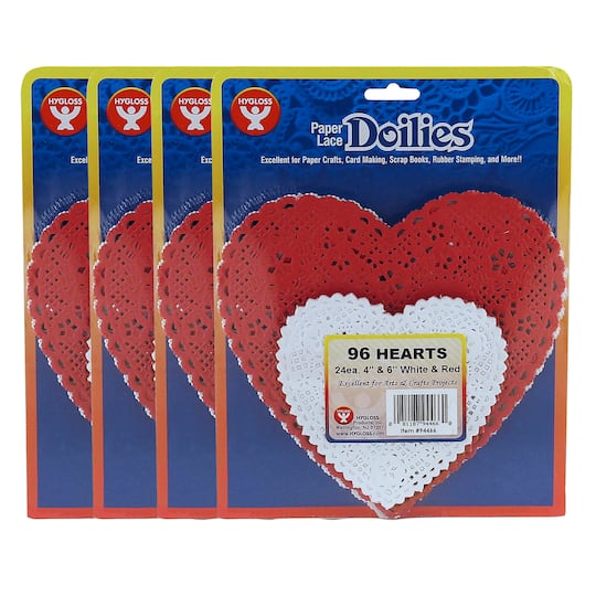 Hygloss&#xAE; White &#x26; Red Hearts Paper Lace Doilies, 4 packs of 96